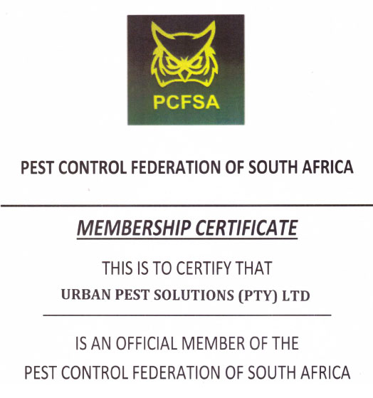 Pest Control Federation of South Africa Membership Certificate